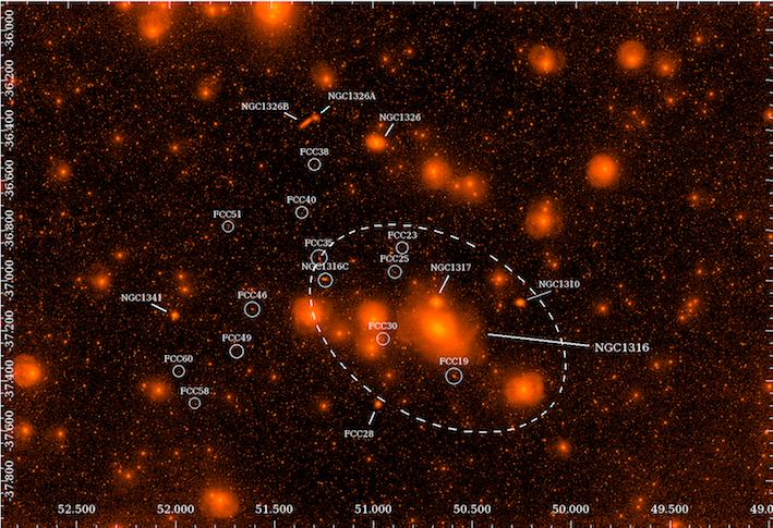 4 Iodice et al. Figure 1. Sky-subtracted VST mosaic in the r band of the central 3.6 2.1 degrees2 around NGC 1316, which the brightest object in the centre.
