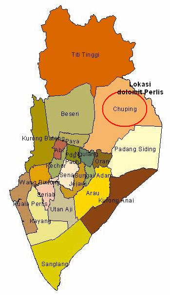 Rajah 1.2: Peta lokasi sumber dolomit di negeri Perlis.
