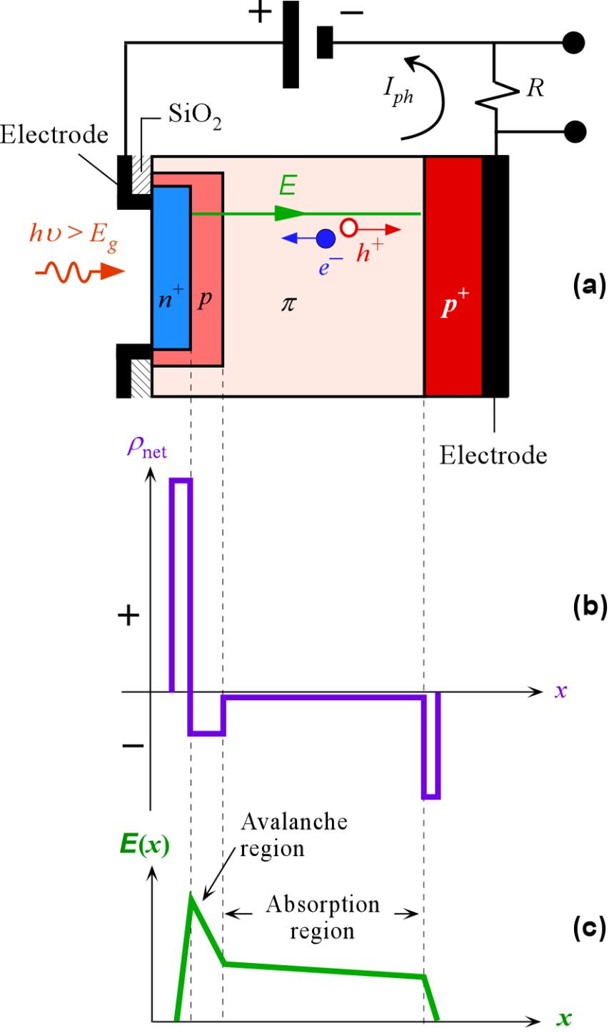Avalanche Photodiode Converts incident light to large electric current by impact ionization processes.