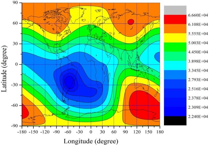 Figure 1. Earth s magnetic field map at 12 km altitude, taken from [7]. 2. Methodology 2.1. Computational procedure Figure 2 shows the geometry of the atmosphere used in the simulations.