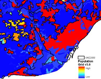 6 ATTRIBUTES 6.1 POPULATION FIGURES Intersecting the UMZ polygons with JRC s 2001 Population density grid (version 5.