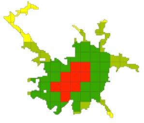 Figure 33. Example of a medium-large city. Zaragoza (Spain), 450.000 inhabitants (UMZ 2000) In the previous picture, it is easy to identify only one core area for each UMZ.