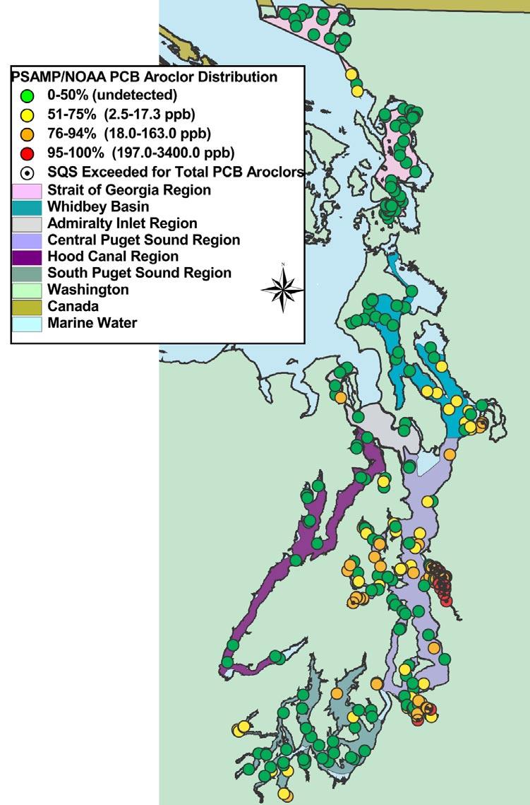 2003 Georgia Basin/Puget Sound Research Conference Figures Figure 1. Distribution of total PCB Aroclor concentrations (ppb, dry wt.
