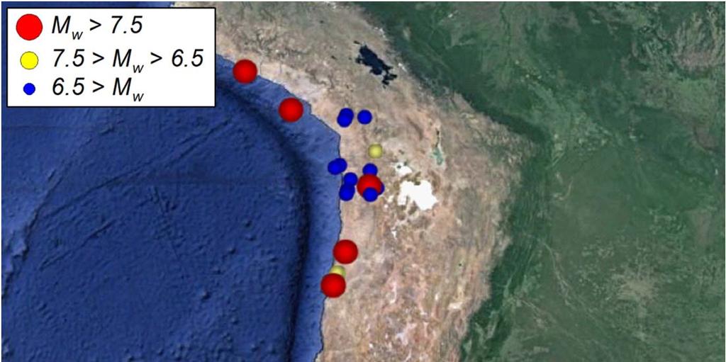 Subduction events and recordings processed by PEER: Chile M #