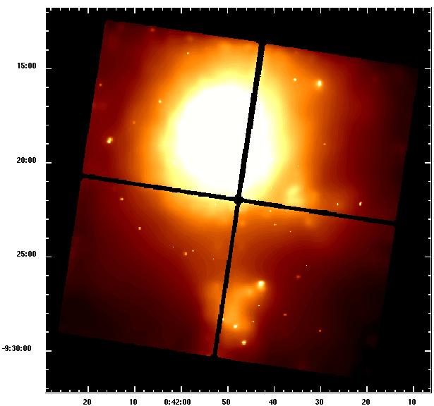 Figure 1: The Chandra ACIS-I image of the merger cluster Abell 85. 46 The false color scale burns out the central cooling ow region to show the outer parts of the cluster.