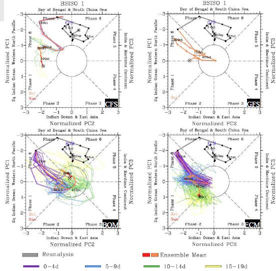 Dynamical Model BSISO Forecasts Models show similarities with one other but there are some