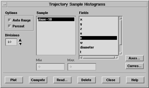 Discrete Phase Models Figure 19.13.3: The Trajectory Sample Histograms Panel 1. Select a file to be read by clicking on the Read... button.