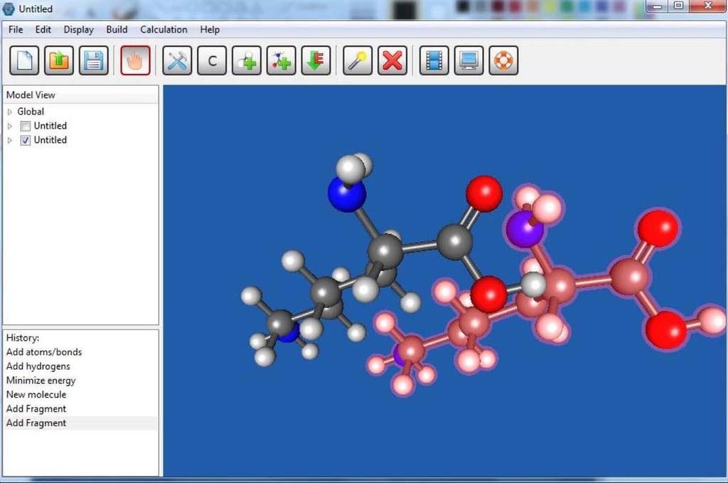 Pre- build molecules Click the Add Fragment button again, choosing the same molecule.