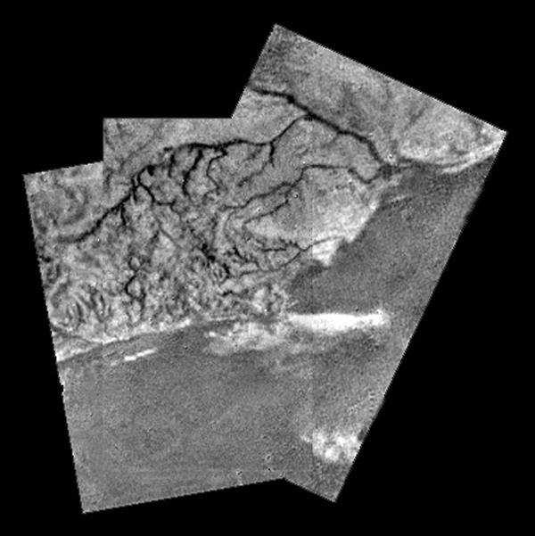 2.2 Titan s surface and atmosphere bright patches in the lake area are deposits of land material transported into the lake bed by the rivers. Fig. 2.