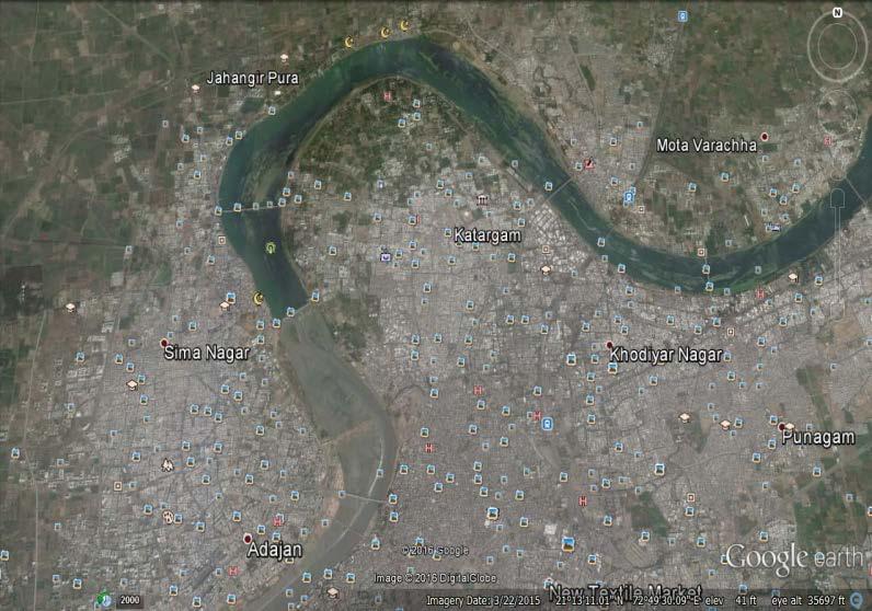 part of Surat City. Area on both sides of banks of river is highly populated area.