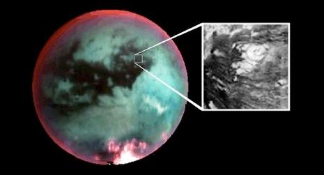 Titan#is#acDve A circular feature about 30 kilometers in diameter that is most likely a volcano, spewing a mixture of methane and water ices.