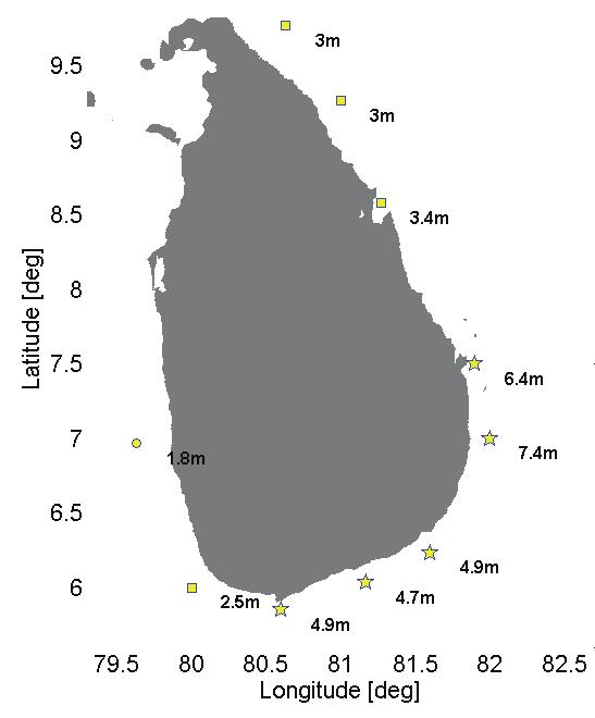 Document No.: 20061179-00-224-R Page: 13 western part of Sri Lanka, are clearly smaller than the run-up heights and maximum water levels found for the 2004 Indian Ocean tsunami (Goff et al., 2006).