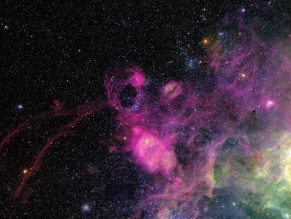The turbulent region around the ringshaped nebula DEM L 299 in the Large Magellanic Cloud.