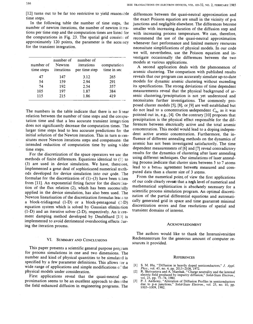 1.66 IEEE TRPAISAGTIQNS Oh1 ELECTRON DEVICES, VOL. ED-32, NO. 2, FEARIJARY 1985 [12] turns out to be fr too restritive to yield reson,[hle differenes between the qusi-neutrl pproximtion nd time steps.