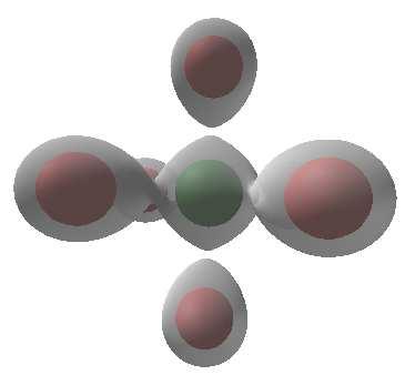 10 Figure 3: Charge density iso-surfaces for the surroundings of an aluminium atom substituted for a magnesium atom in magnesium hydride.