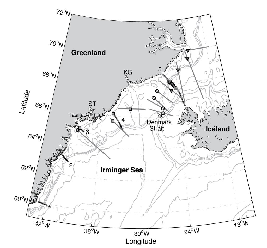 101 102 103 104 105 106 107 108 109 Kangerdlugssuaq Trough (KG, Fig. 1), a portion of the flow is diverted onshore and continues equatorward along the inner shelf.