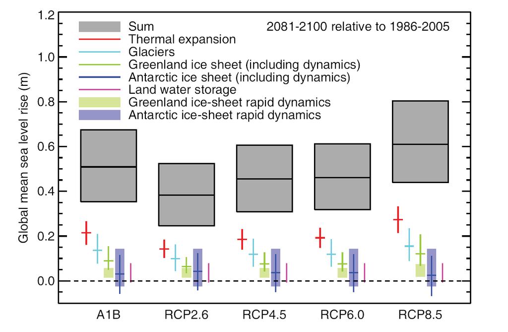 Sea level projections summed contributions of individual components global mean