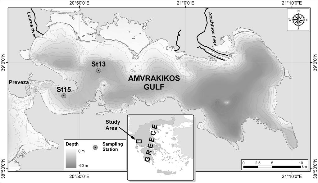 S. Naeher et al.: Environmental variations in a semi-enclosed embayment 5083 Fig. 1. Map of Amvrakikos Gulf, Greece.