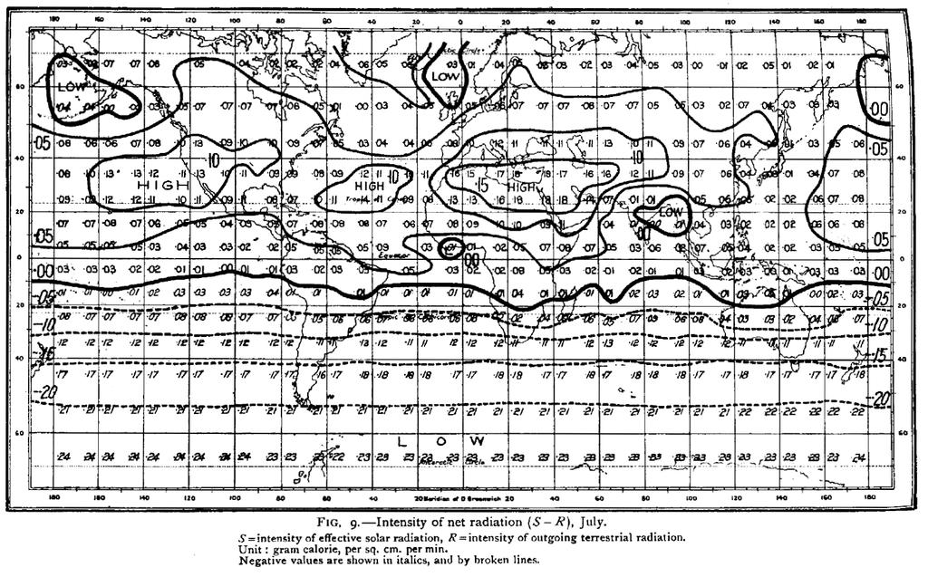 First map of net radiation from Simpson (1929) S 0 = 1.952, OLR = 0.