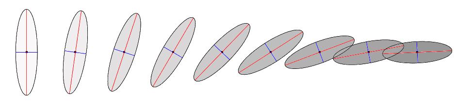 This approach allows us to represent non positive definite tensors as well as ellipses. The first example shows interpolations on a line, see Figure 7.
