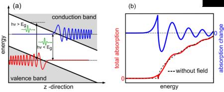 Effect of Electric Field on Interband Transition: Franz-Keldysh Effect & oscillations Allows absorption below E g FS Ex. 3.14 http://cms.uni-konstanz.