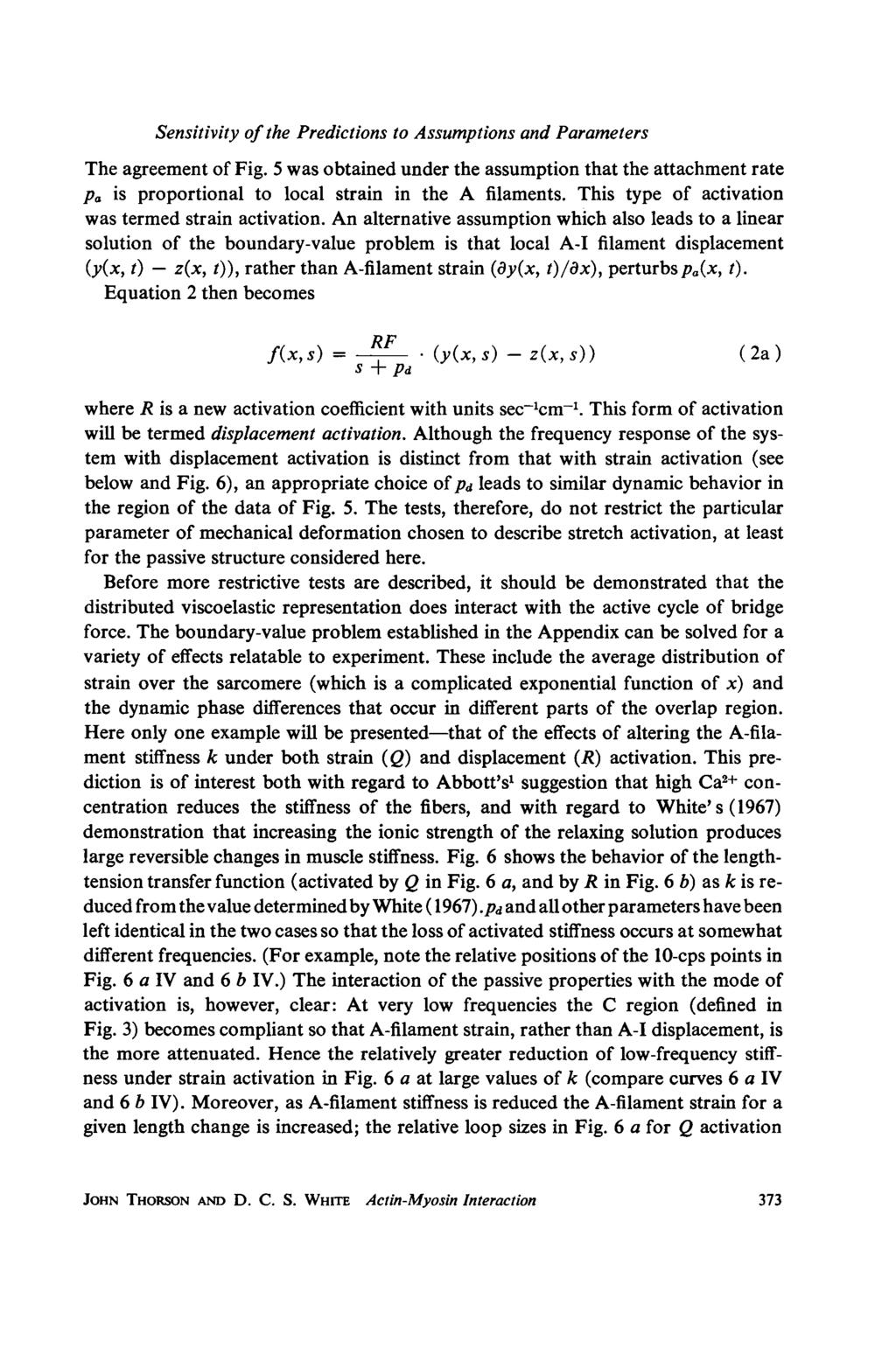 Sensitivity of the Predictions to Assumptions and Parameters The agreement of Fig. 5 was obtained under the assumption that the attachment rate Pa is proportional to local strain in the A filaments.