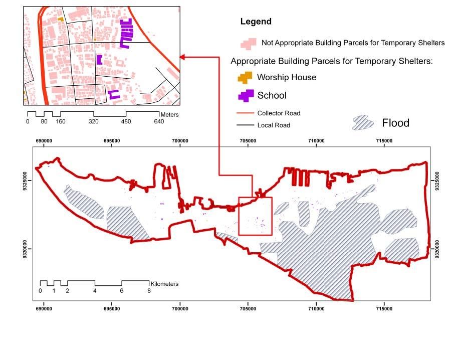 Figure 4. Appropriate building parcels classification for shelters 4.2 Determining Massive Evacuation routes In this activity, determining massive evacuation routes would use network analysis model.