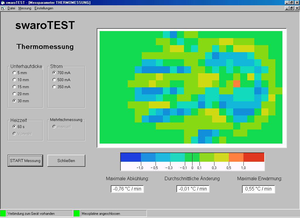 Figure 8: Starting screen indicating a cooling in progress. Fig. 8 shows the starting screen while cooling (blue colors) and partly warming (yellow and red colors) is in progress.