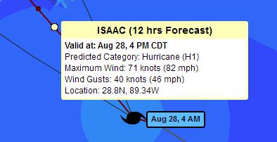 Show Track Information: Move your mouse over any colored (labeled) track point to get a tooltip with track information from the National Hurricane