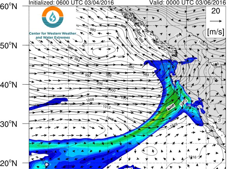 Atmospheric River Forecast Example Incoming storm of 5-7 March 2016 has