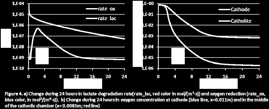 5 hours the rate of oxidation slows down due to the lack of oxygen, as can be seen at figure 4 (b) where the concentration of oxygen at the cathode is less than 10-2 mol/m 3.