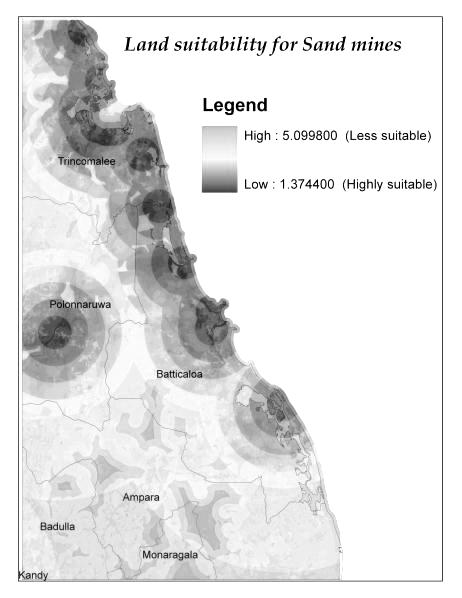 Figure 5 Land suitability for Quarry sites and Sand mines Under the prevailing categorization of the suitability of