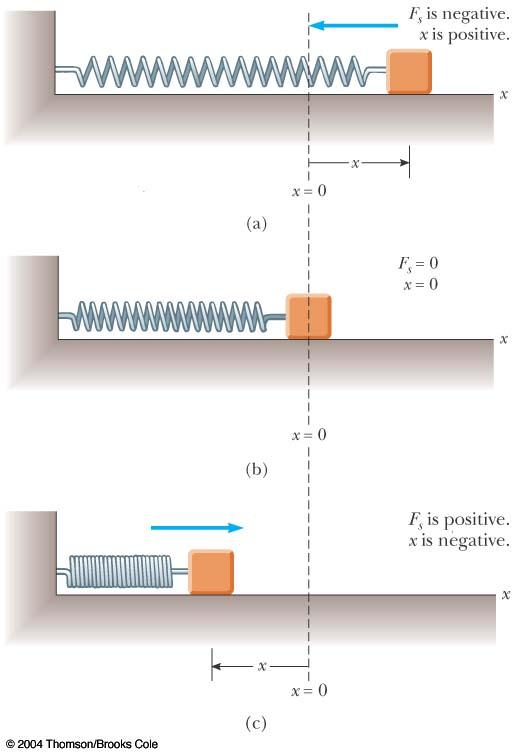 Hooke s Law F s = - kx The Restoring Force When x is positive (spring is stretched), F is negative