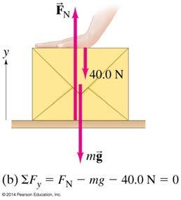 (a) Determine the weight of the box and the normal force exerted on it by the table.
