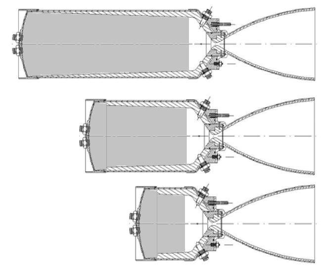 MOTOR ADAPTATION Conceptual design of a solid propellant de-orbit motor (top), Adapted motor with