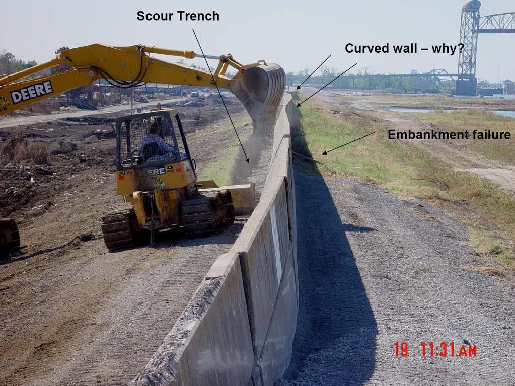 Deflection of concrete I-walls along eastern side of