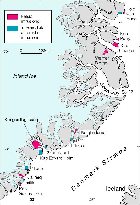Major Tertiary intrusive centres in East Grennland http://www.geus.