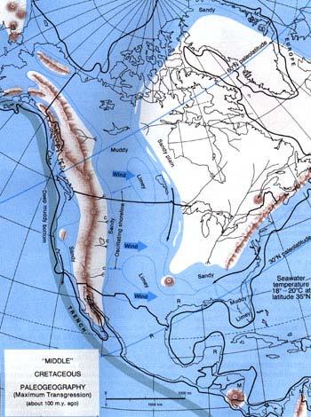 Cretaceous Paleogeography The Cretaceous paleogeography reflected a large inland sea, the last time such a sea would exist in North America.
