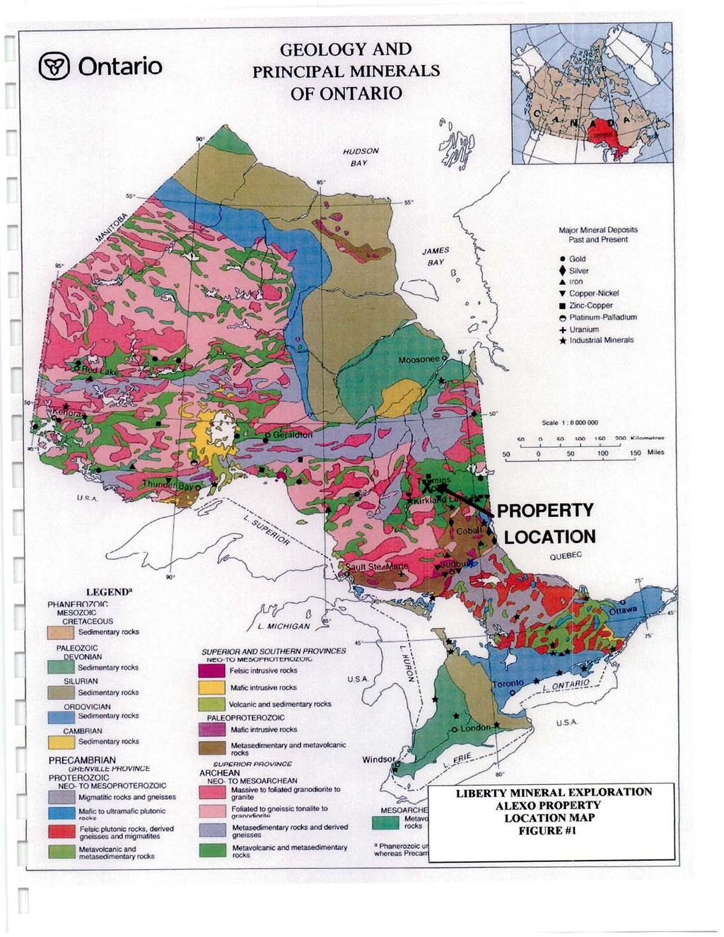 Ontario GEOLOGY AND PRINCIPAL MINERALS OF ONTARIO HUDSON BAY Major Mineral Deposits Past and Present e Goid Silver.