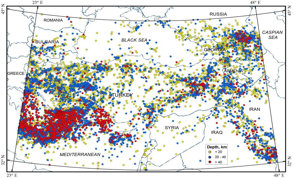 DISTRIBUTION OF POST-1900 PERIOD EARTHQUAKES (KADIRIOĞLU ET AL.