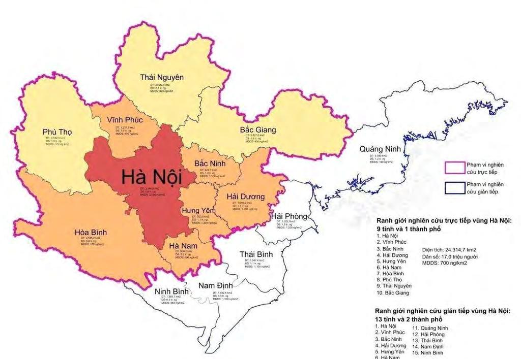 Overview of Hanoi Capital Region Today The scope of the revision includes Ha Noi capital and 9 provinces: Vinh Phuc, Bac Ninh, Hai Duong, Hung Yen, Ha Nam, Hoa Binh, Phu Tho, Thai Nguyen and Bac