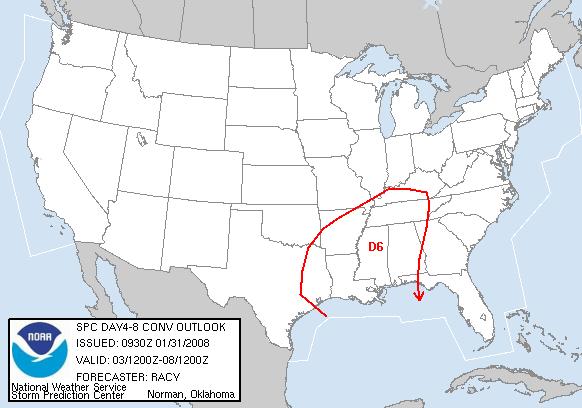 April 7, 2006 Tornado Probabilities April 7, 2006 Storm Reports Day 4 8 Severe Outlook Storm Reports on Feb 5, 2008 A severe weather area depicted in the Day 4 8 period indicates a 30% or higher