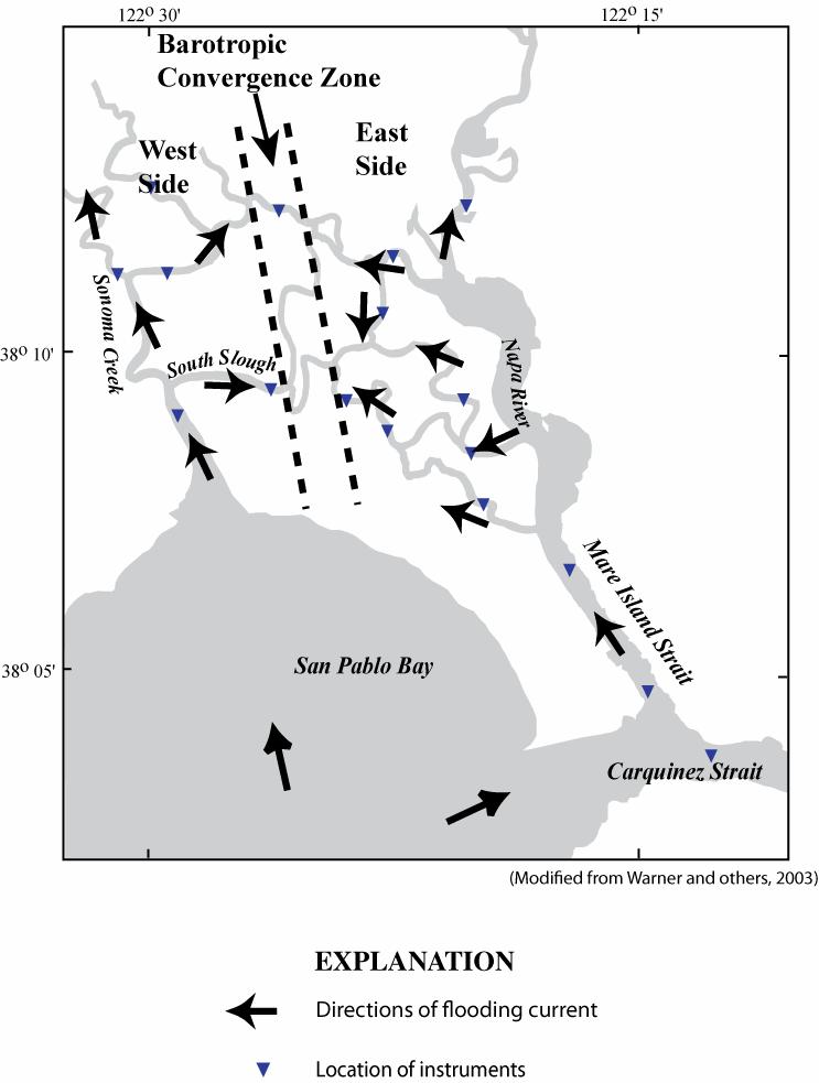 Figure 3. Barotropic convergence zone in the Napa/Sonoma Marsh.