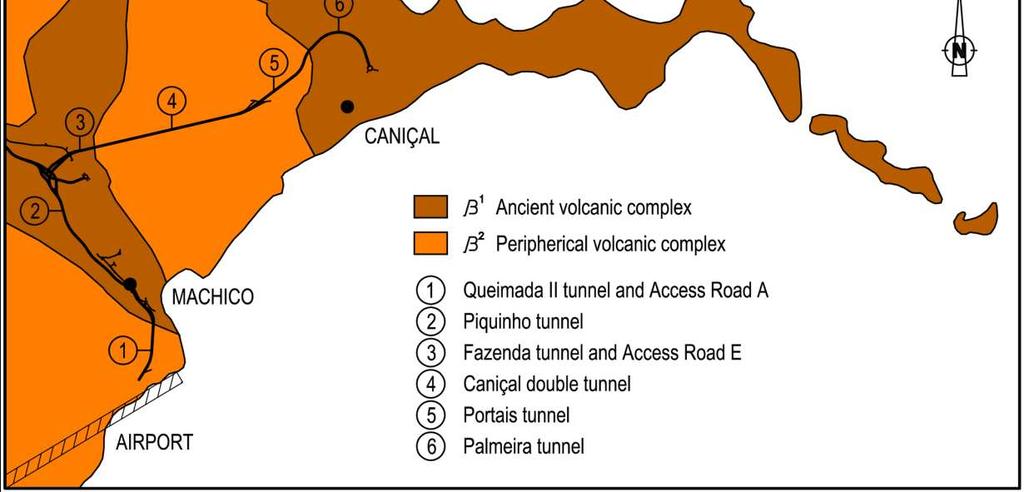GEOLOGICAL CONDITIONS The expressway crosses the volcanic complexes ß1 and ß2, as shown on the plant below: β1: comprises different pyroclastic materials, as well as intercalations of basaltic lava