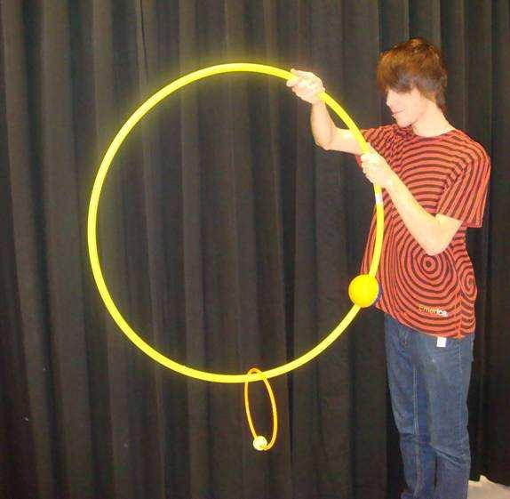 Figure 1. A student displays the interlaced "orbits." 3. METHODS This demonstration assumes that the students already have learned about orbits and lunar phases.