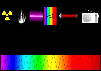 radio waves nuclear spin flips* Given below is a representation of entire electromagnetic spectrum. The visible light constitutes only a small portion of entire spectrum and is shown separately.