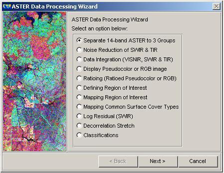 Full ASTER processing Wizard Full ASTER processing functionality like band