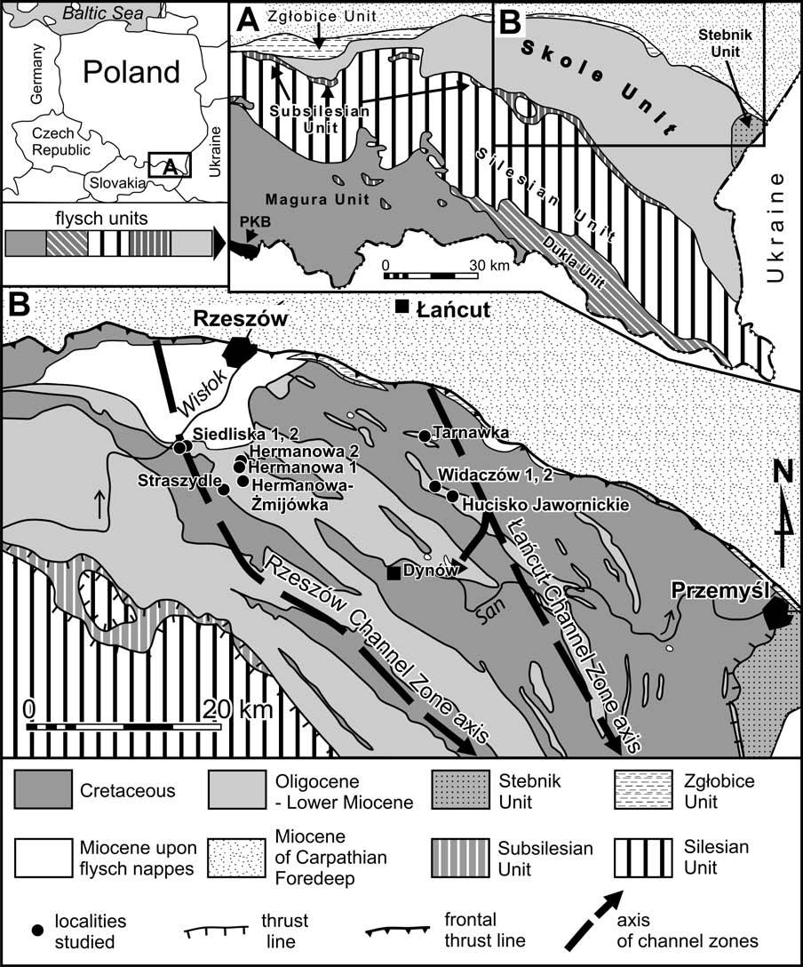 2 D. SALATA Fig. 1. A Main struc tural units in east ern part of Pol ish Flysch Carpathians, with lo ca tion of study area (based on elaÿniewicz et al.