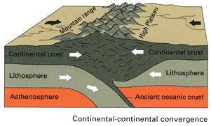 Continental-continental convergence The Himalayan mountain range dramatically demonstrates one of the most visible and spectacular consequences of plate tectonics.