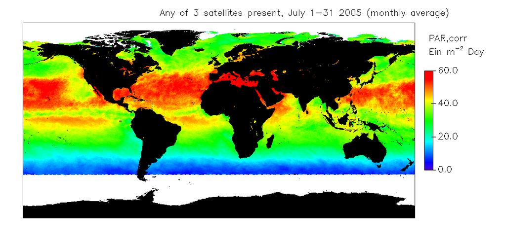 Figure 7: (Top) Monthly PAR obtained from MODIS-Terra for July 2005.